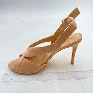 XYD Nude Crisscross Strap High Heel Sandal Faux Suede Ankle Strap Slingback Shoe